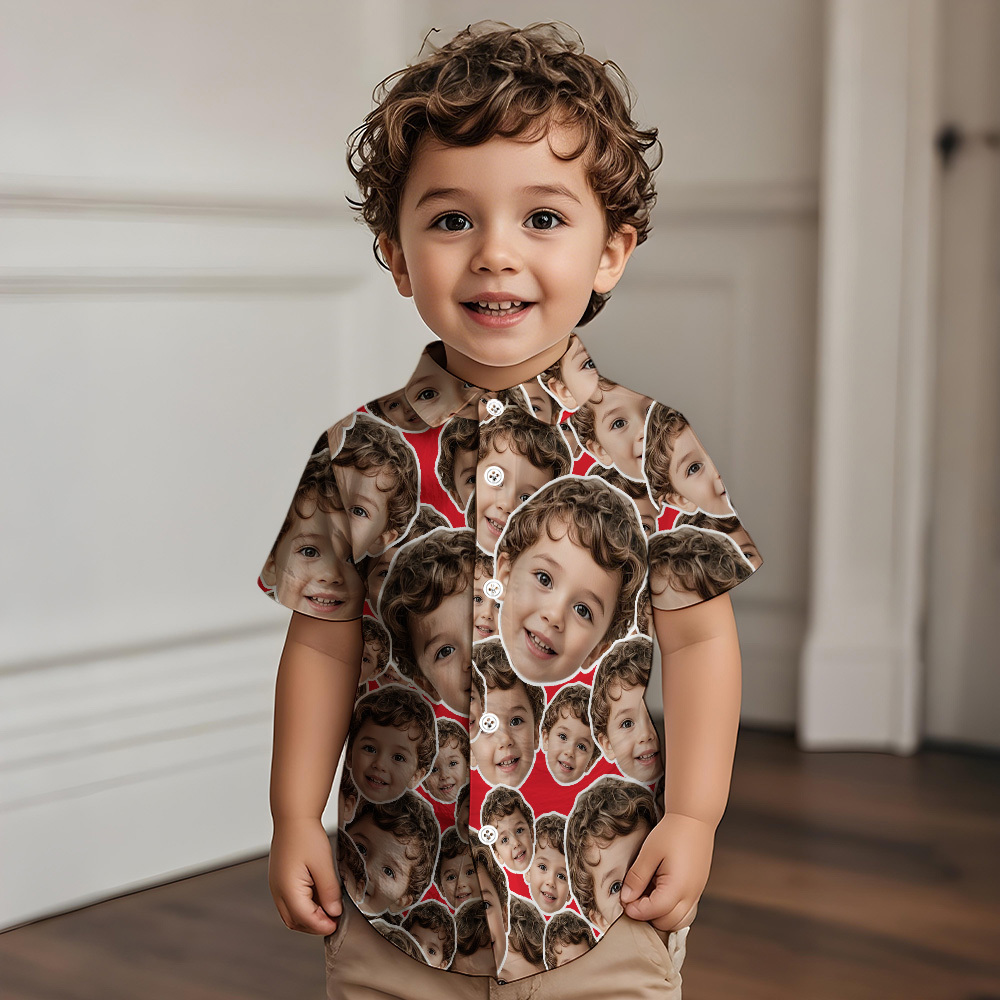 Personalized Face Hawaiian Shirt Summer Vacation Face Mash Shirt Kids Face Hawaiian Shirt - MyFaceSocksUK