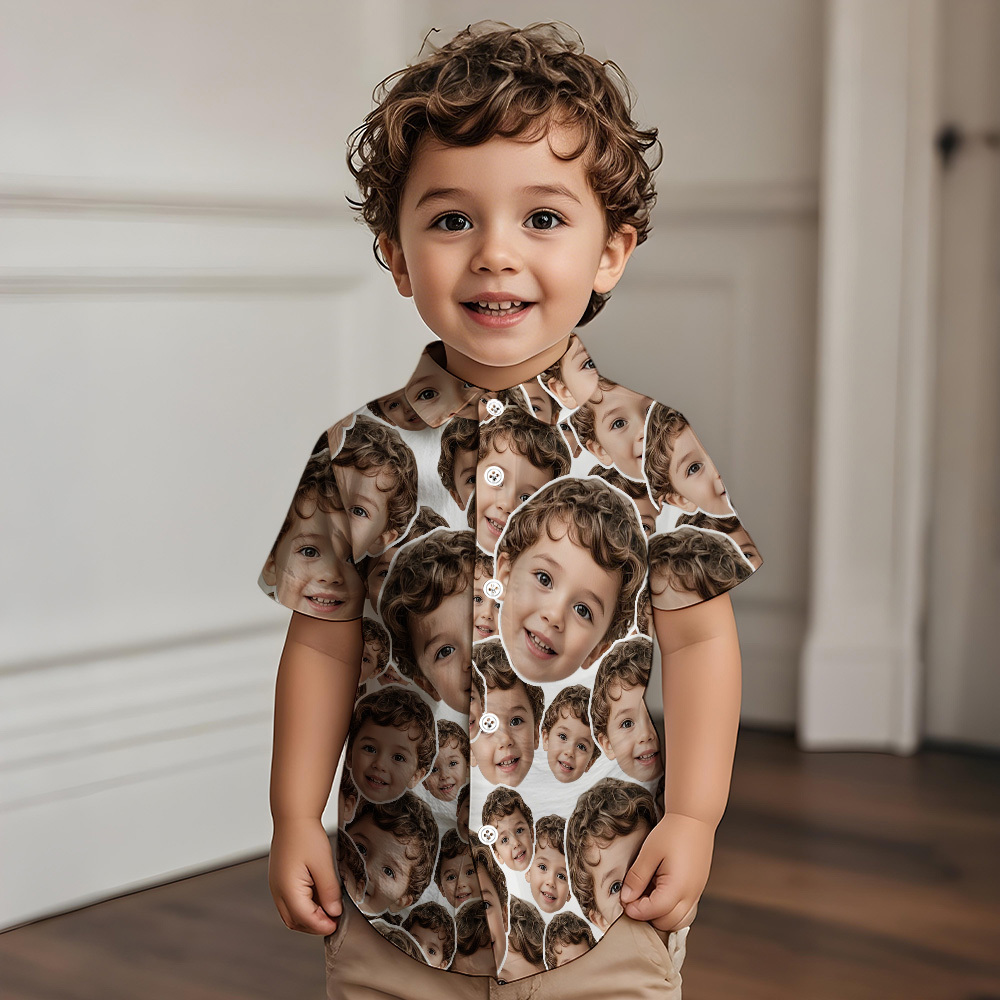 Personalized Face Hawaiian Shirt Summer Vacation Face Mash Shirt Kids Face Hawaiian Shirt - MyFaceSocksUK
