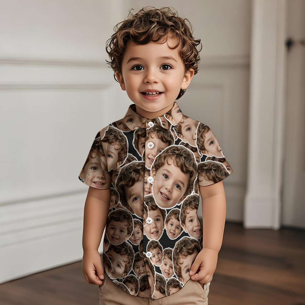 Personalized Face Hawaiian Shirt Summer Vacation Face Mash Shirt Kids Face Hawaiian Shirt - MyFaceSocksUK