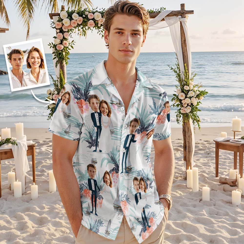 Custom Face Hawaiian Shirt Wedding Couple Face Hawaiian Shirt Personalized Wedding Dress - MyFaceSocksUK