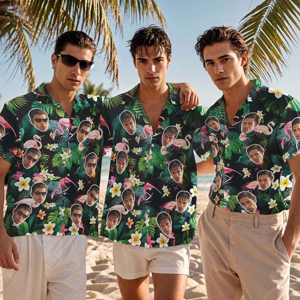Custom Hawaiian Shirt Blue Leaves Stars Flag Personalized Photo Hawaiian Shirt Funny Vacation Party Shirts - MyFaceSocksUK