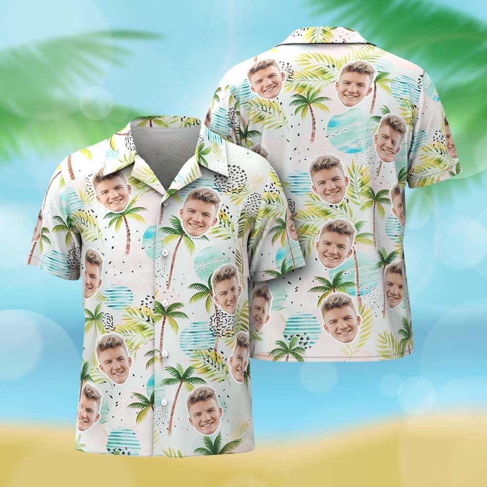 Personalized Summer Outfit Light Tropical Coconut Tree Hawaiian Shirt Custom Photo Beach Shirt - MyFaceSocksUK