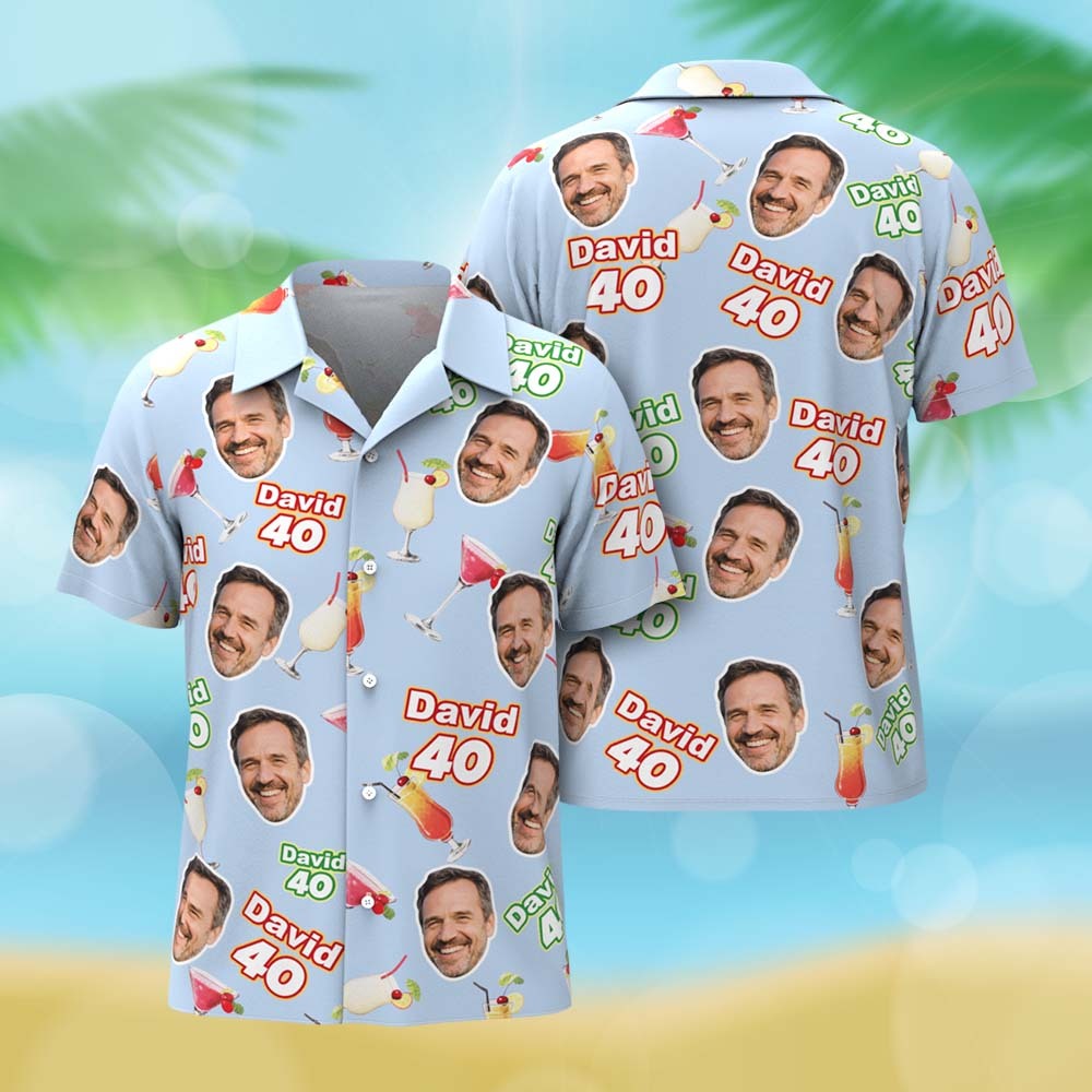Personalized Birthday Face And Name White Hawaiian Shirt Custom Face  Birthday Party Funny Shirt Custom Face Photo Birthday Matching Birthday Party Group Shirt - MyFaceSocksUK