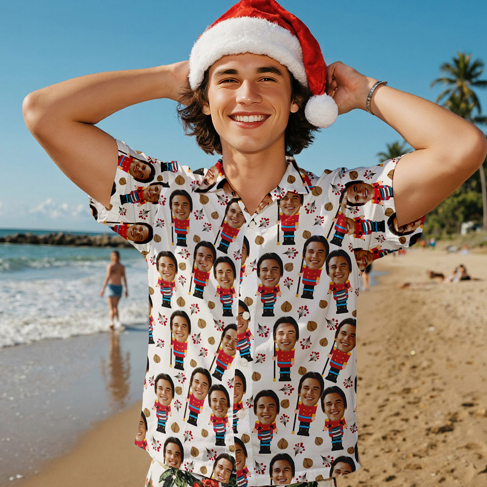 Custom Face Christmas Tree Shirt Hawaiian Shirt Xmas Top Gift for Family Friends Personalized Face Hawaiian Shirt - MyFaceSocksUK