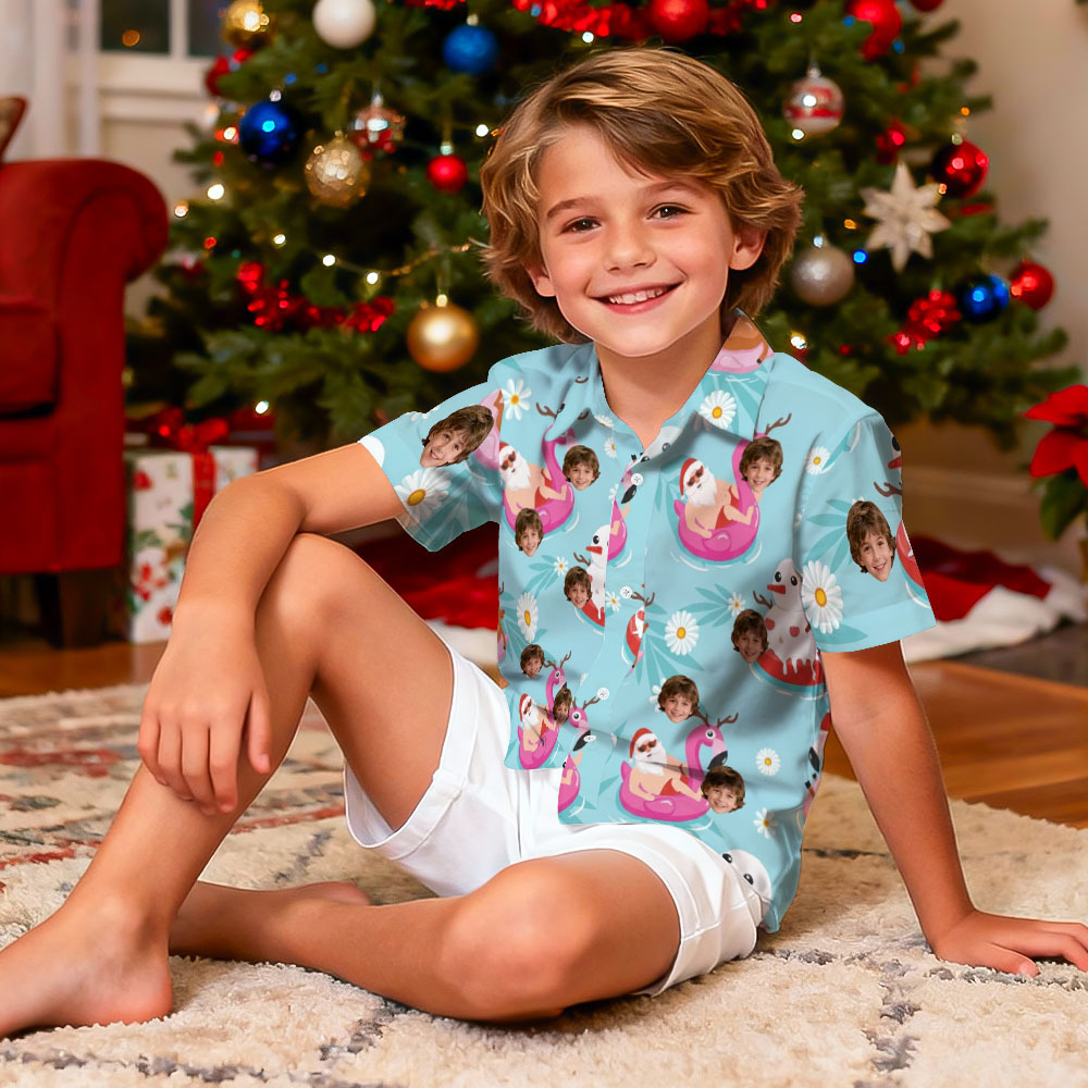 Custom Funny Christmas Light Kids Shirt Personalized Hawaiian Shirt with Face Custom Kids Photo Hawaiian Shirt Gift - MyFaceSocksUK