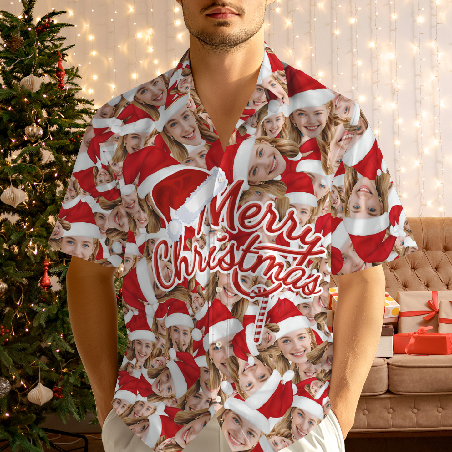Personalized Face Christmas Shirt Merry Christmas Multi-face Hawaiian Shirt  Gift for Family Friends Xmas Gift - MyFaceSocksUK