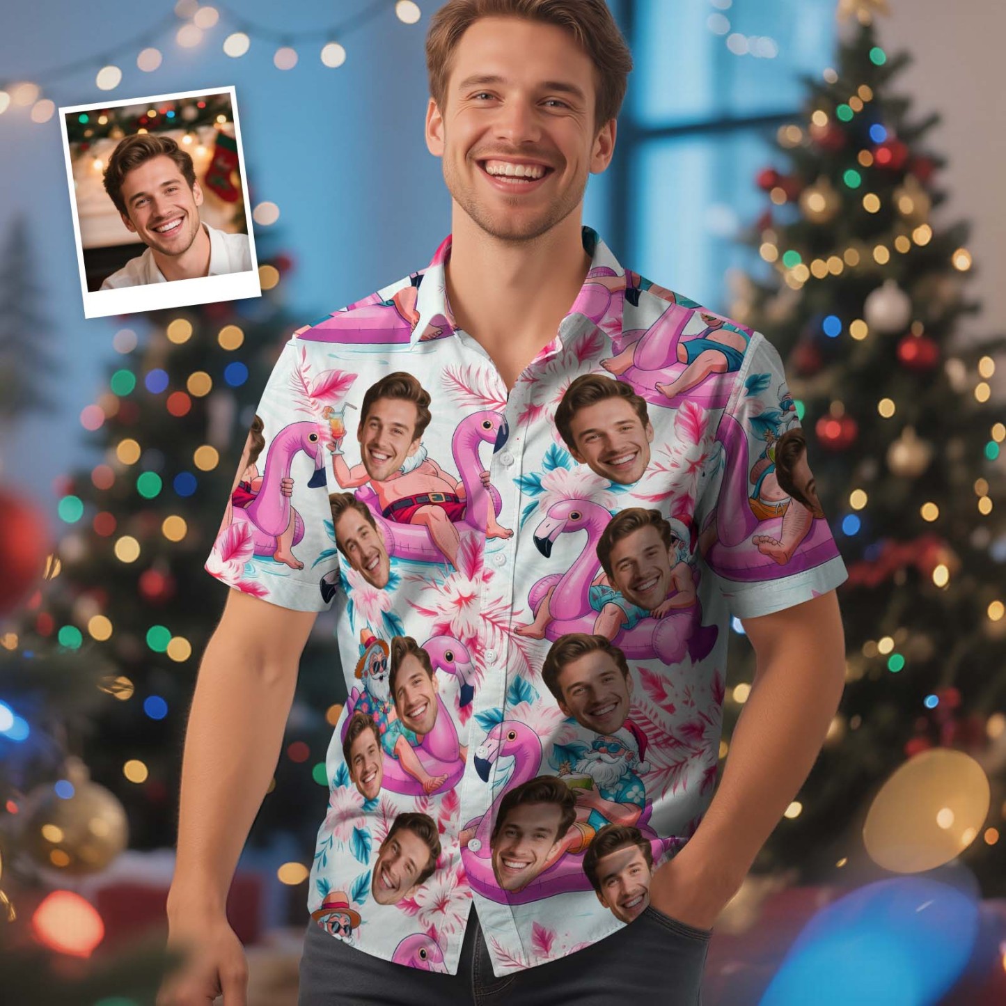 Custom Face Light Pink Age and Name Hawaiian Shirt Personalized Men Hawaiian Shirt With Face Photo Hawaiian Shirt Aloha Shirt Birthday Christmas Gift - MyFaceSocksUK