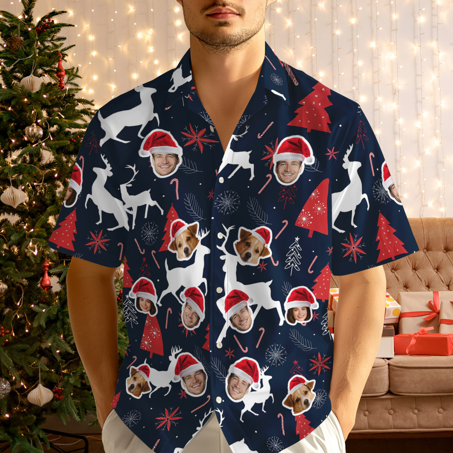 Custom Christmas Hawaiian Shirt Merry Christmas Face Hawaiian Shirt Gift for Family Friends Xmas Gift - MyFaceSocksUK