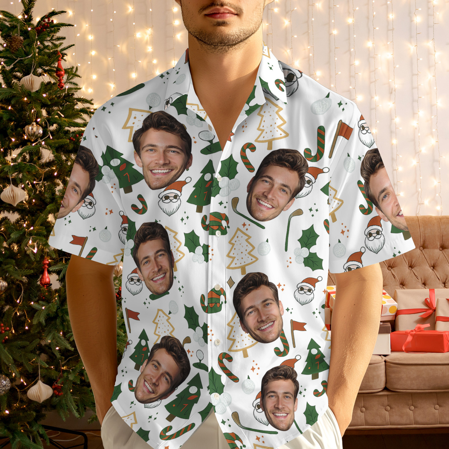 Custom Face Christmas Box Present Hawaiian Shirt Personalized Men Hawaiian Shirt With Face Photo Hawaiian Shirt Christmas Gift - MyFaceSocksUK