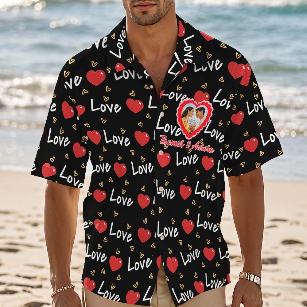 Custom Couple Face Hawaiian Shirt Red Lips Shirt Personalized Couple Hawaiian Shirt With Face Photo Hawaiian Shirt Anniversary Gift Idea - MyFaceSocksUK