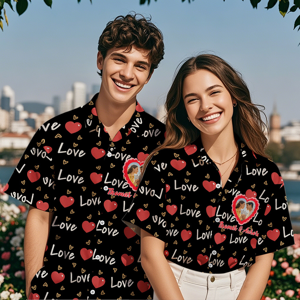 Custom Couple Face Hawaiian Shirt Red Lips Shirt Personalized Couple Hawaiian Shirt With Face Photo Hawaiian Shirt Anniversary Gift Idea - MyFaceSocksUK