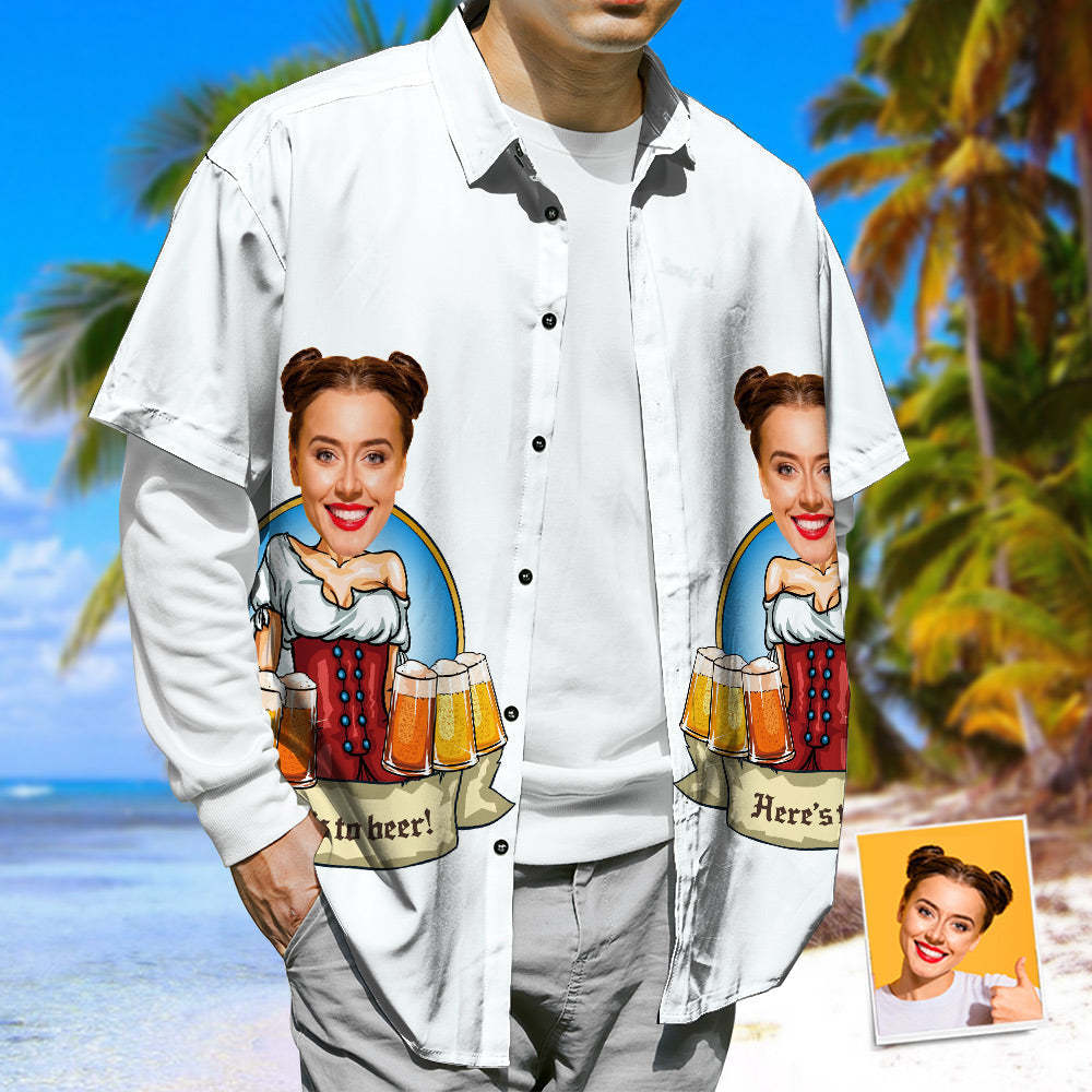 Custom Face Hawaiian Shirt, Girl's Beer Casual Tropical Funky Button-Down Shirt