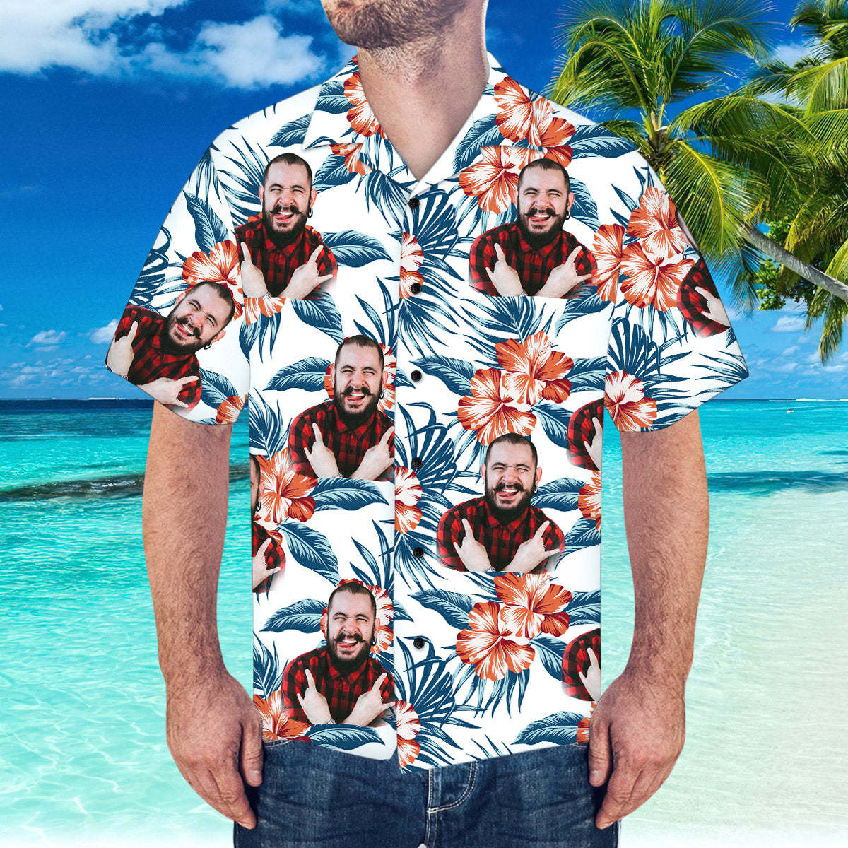 Custom Hawaiian Shirt with Girlfriend Face Personalised Beach Hawaiian Shirt - MyFaceSocksUK