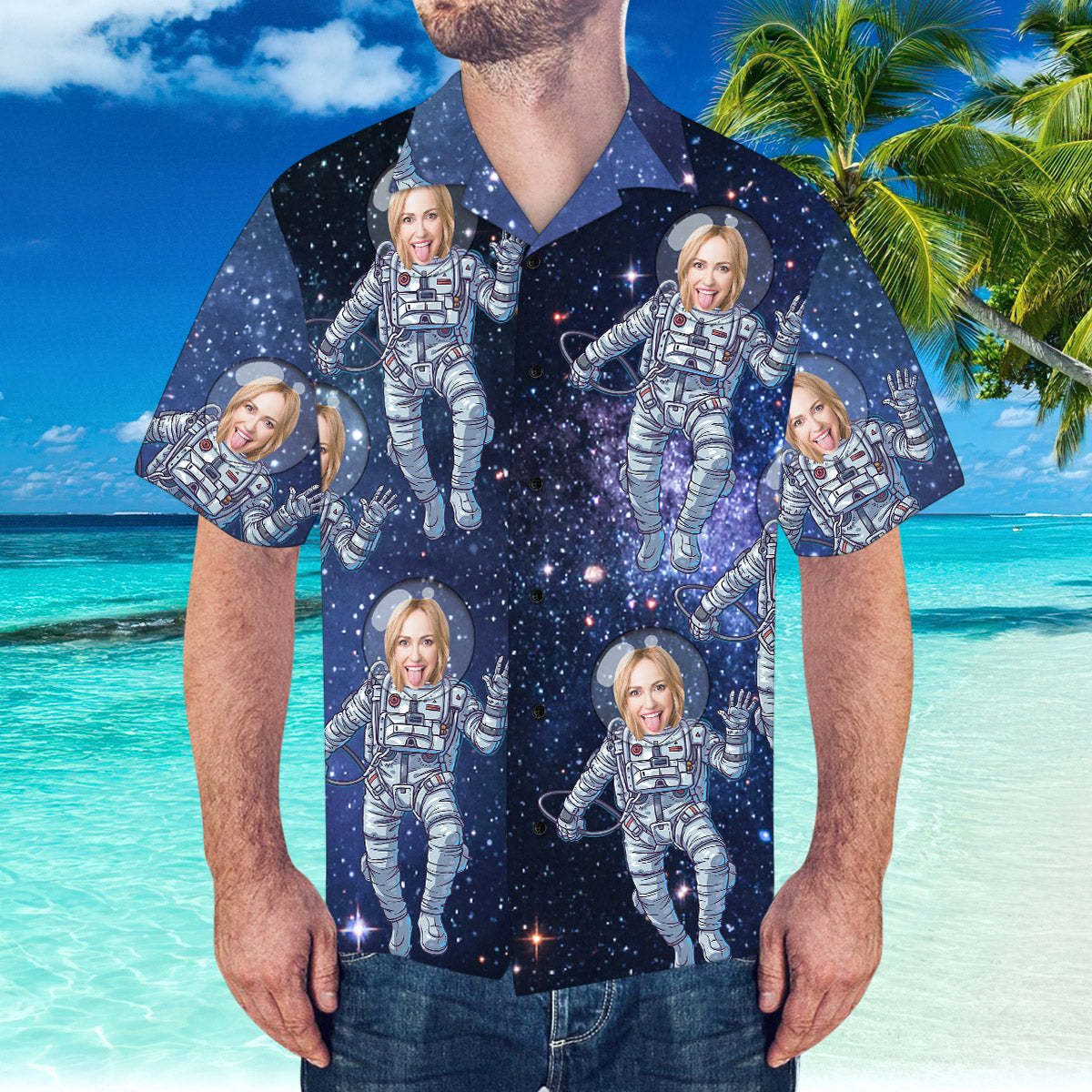Custom Hawaiian Shirt with Face Personalised Hawaiian Shirt Galaxy Pattern Shirt - MyFaceSocksUK
