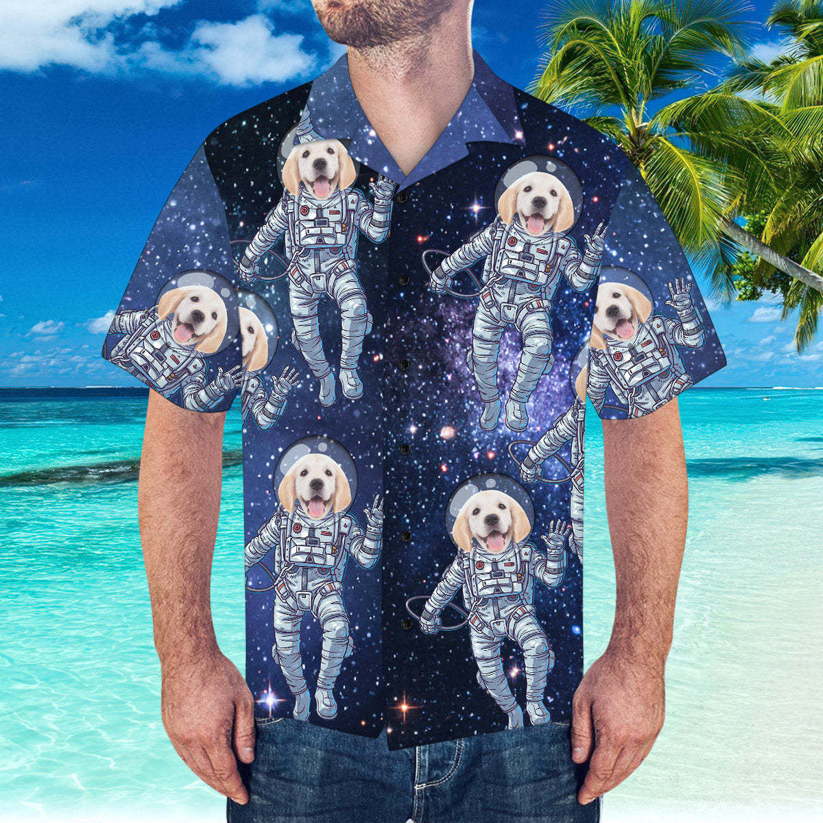 Custom Hawaiian Shirt with Face Personalised Hawaiian Shirt Galaxy Pattern Shirt - MyFaceSocksUK