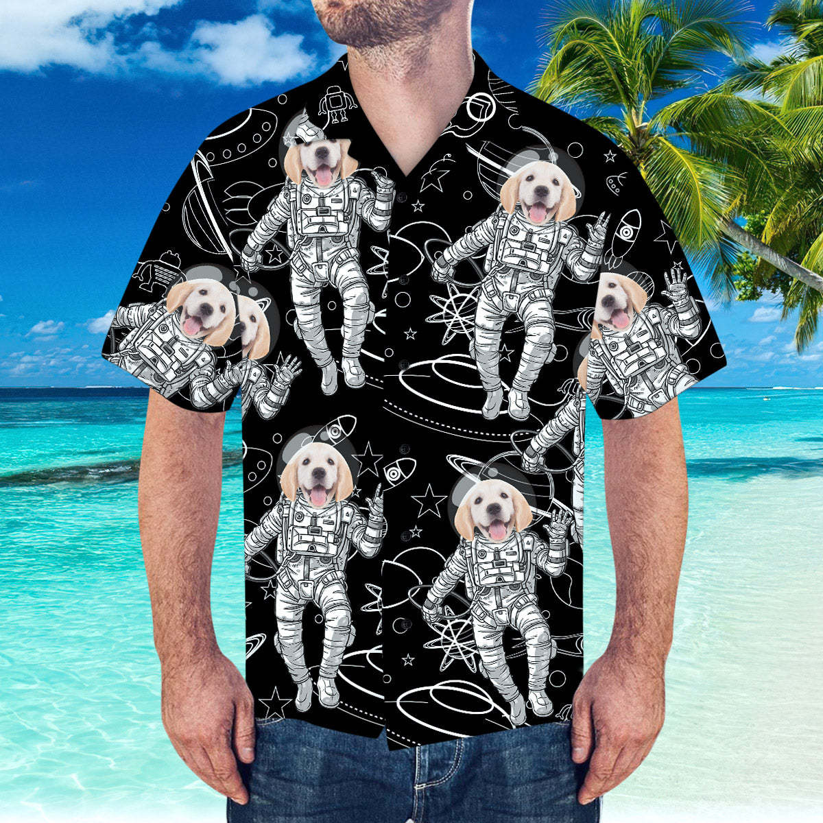 Custom Face Hawaiian Shirt Personalised Hawaiian Shirt Space Pattern Short-Sleeve Shirt - MyFaceSocksUK
