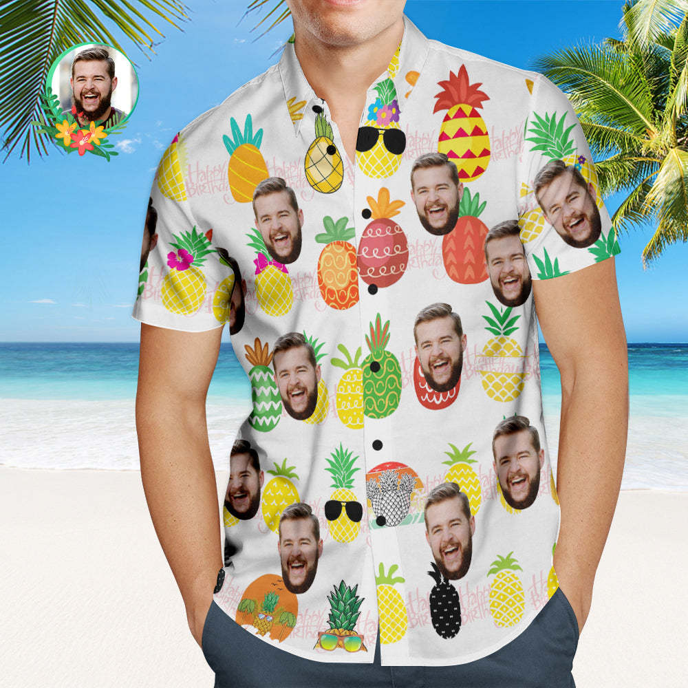 Custom Birthday Hawaiian Shirt Pineapple Party Personalized Face Shirt - MyFaceSocksUK