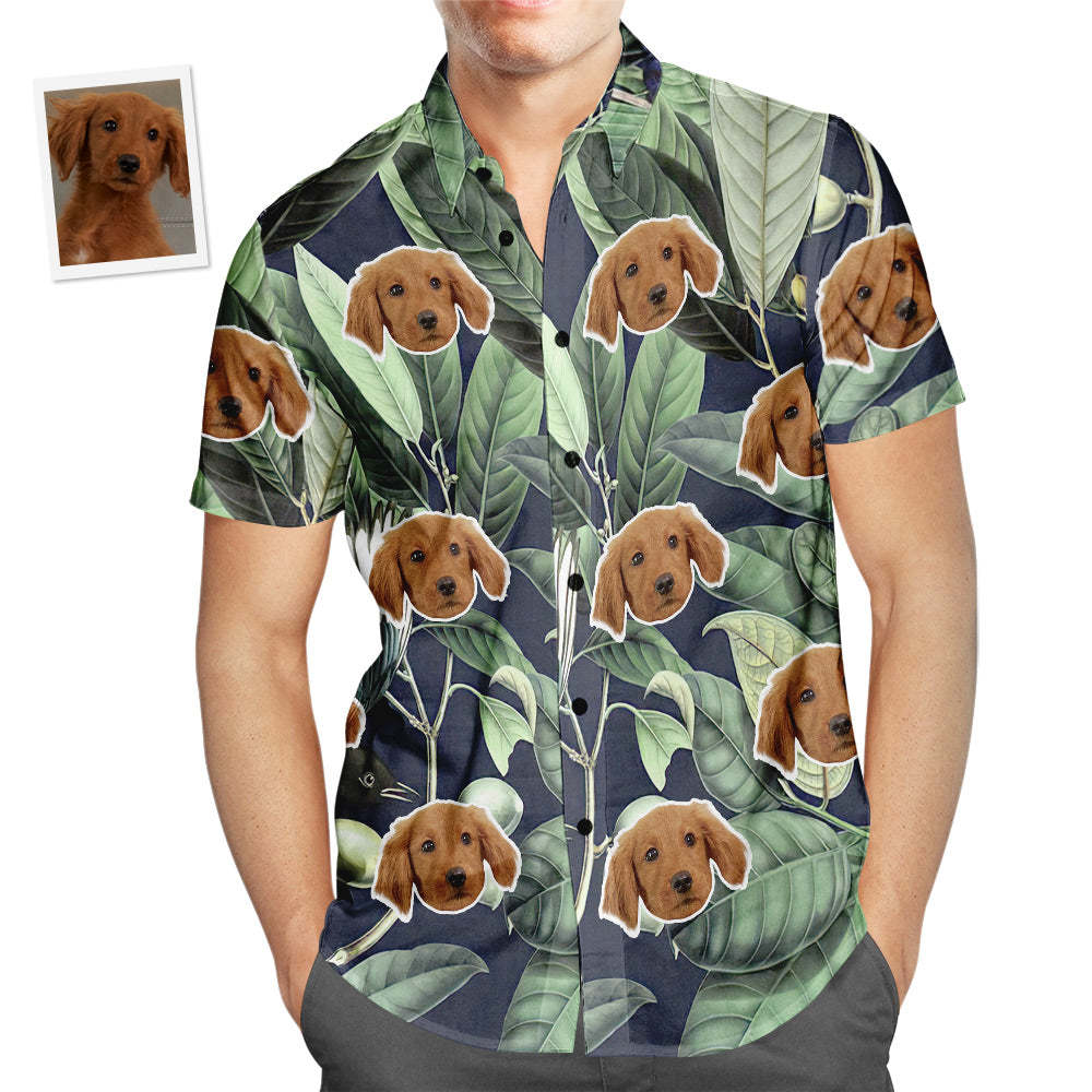 Custom Face Hawaiian Shirt Tropical Green Leaves Men's Popular All Over Print Hawaiian Beach Shirt Holiday Gift - MyFaceSocksUK