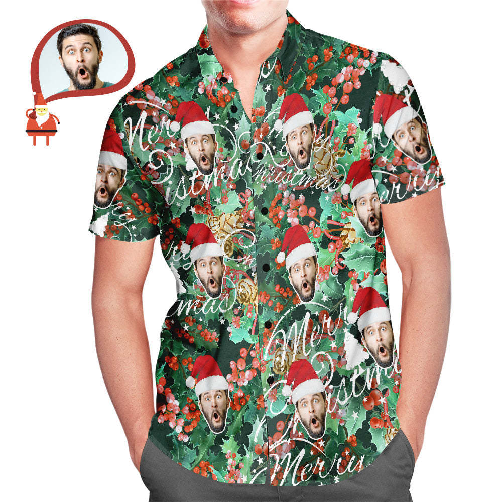 Men's Custom Face Merry Christmas Hawaiian Shirt Personalized Christmas Gift - MyFaceSocksUK