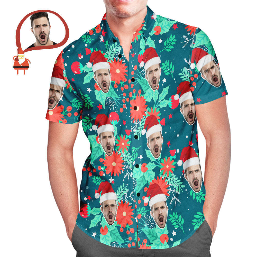 Custom Face Men's All Over Print Christmas Hawaiian Shirt Merry Xmas Is Coming Here - MyFaceSocksUK