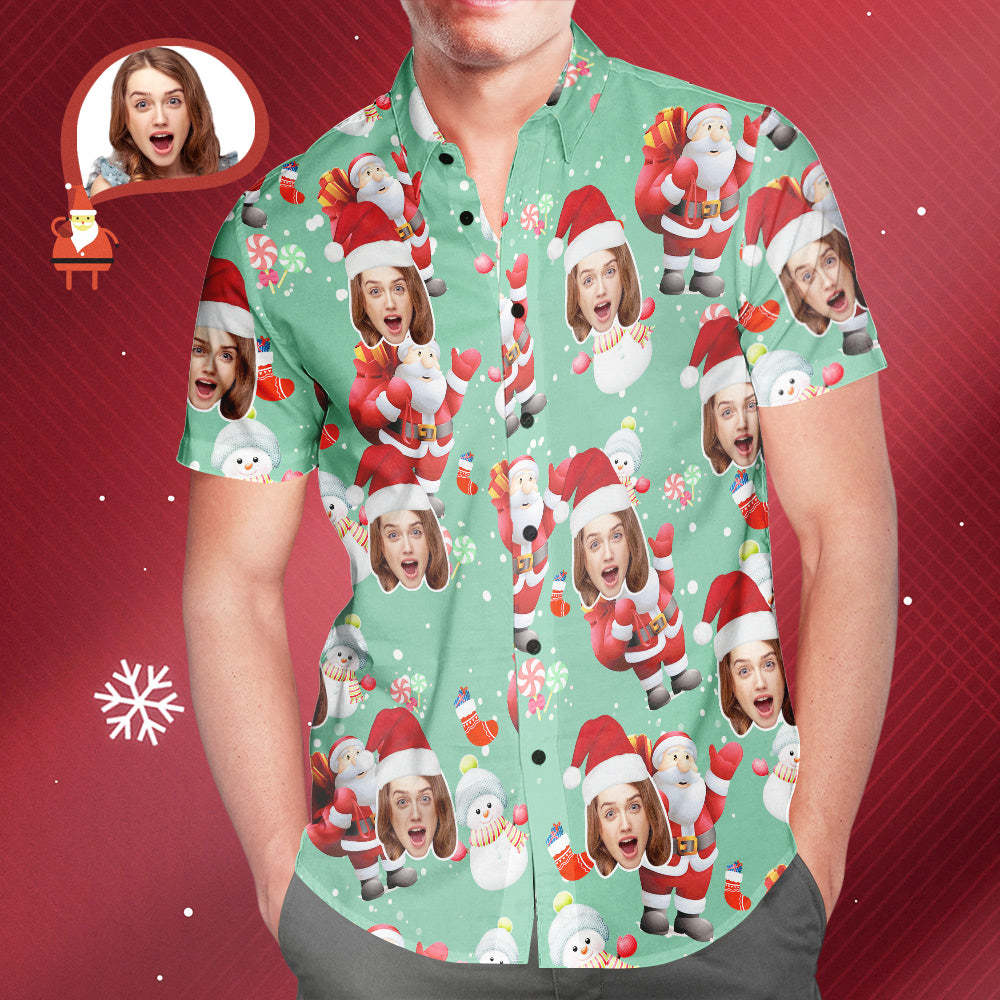 Custom Face Christmas Snowman Men's All Over Print Hawaiian Shirt Christmas Gift - MyFaceSocksUK