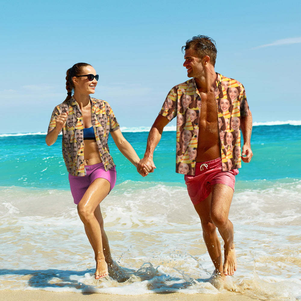 Custom Photo Hawaiian Shirt Couple Wears Personalised Face Hawaiian Shirt Birthday Gift - MyFaceSocksUK