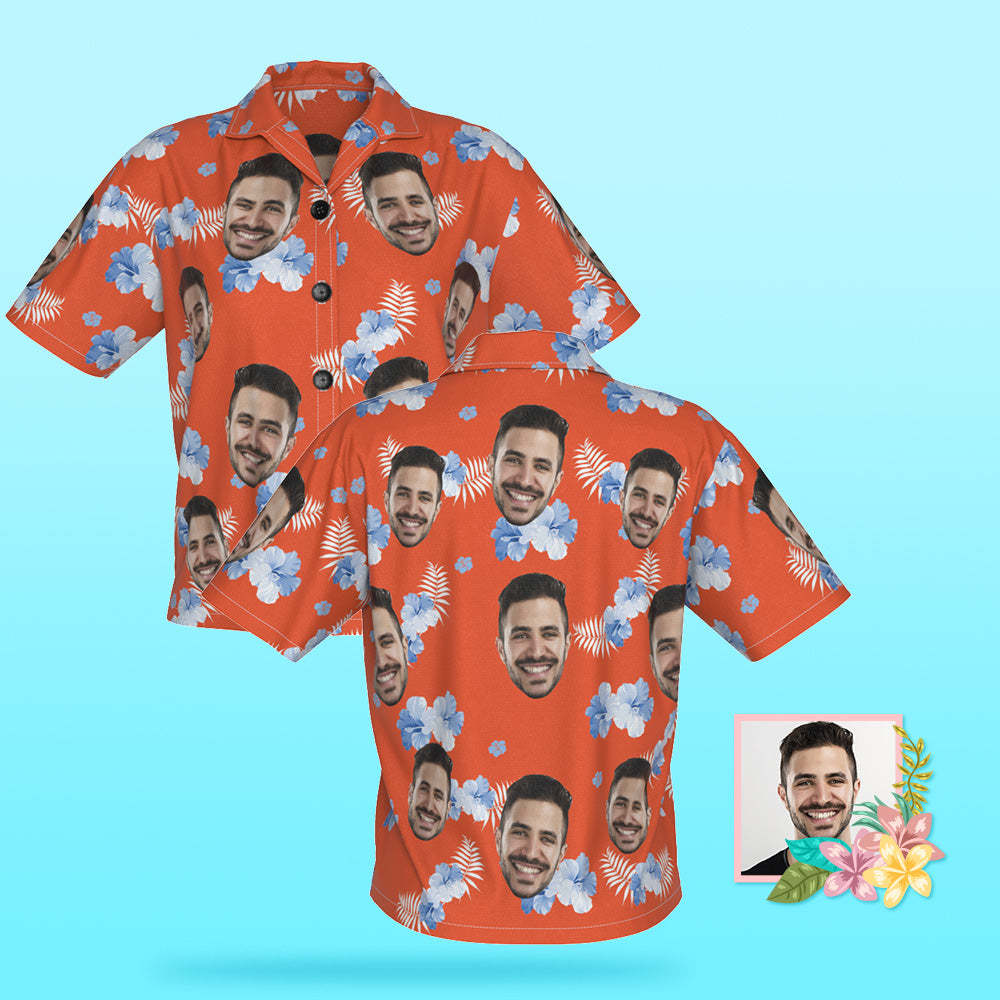 Custom Photo Hawaiian Shirt Beach Vacation Couple Wears Popular All Over Print Hawaiian Beach Shirt Holiday Gift - MyFaceSocksUK