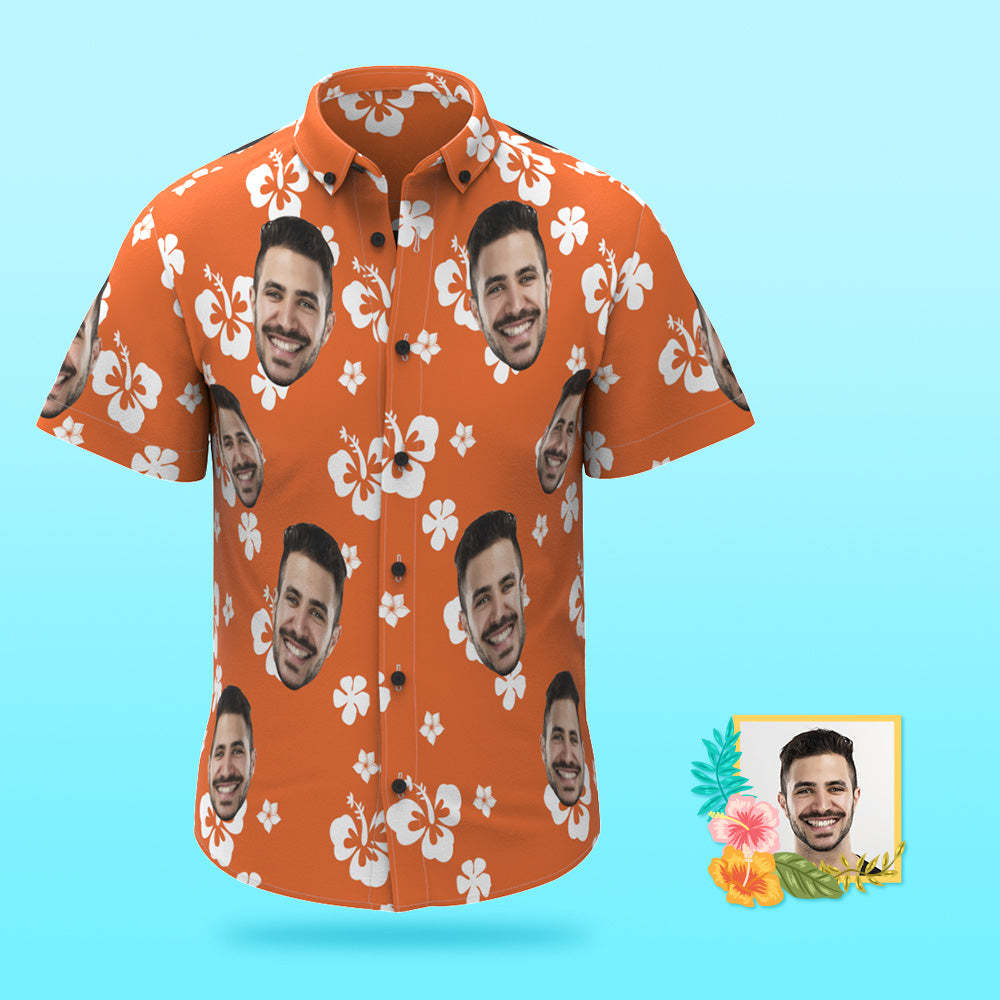 Custom Photo Hawaiian Shirt Beach Vacation Couple Wears Popular All Over Print Hawaiian Beach Shirt Holiday Gift Hibiscus - MyFaceSocksUK
