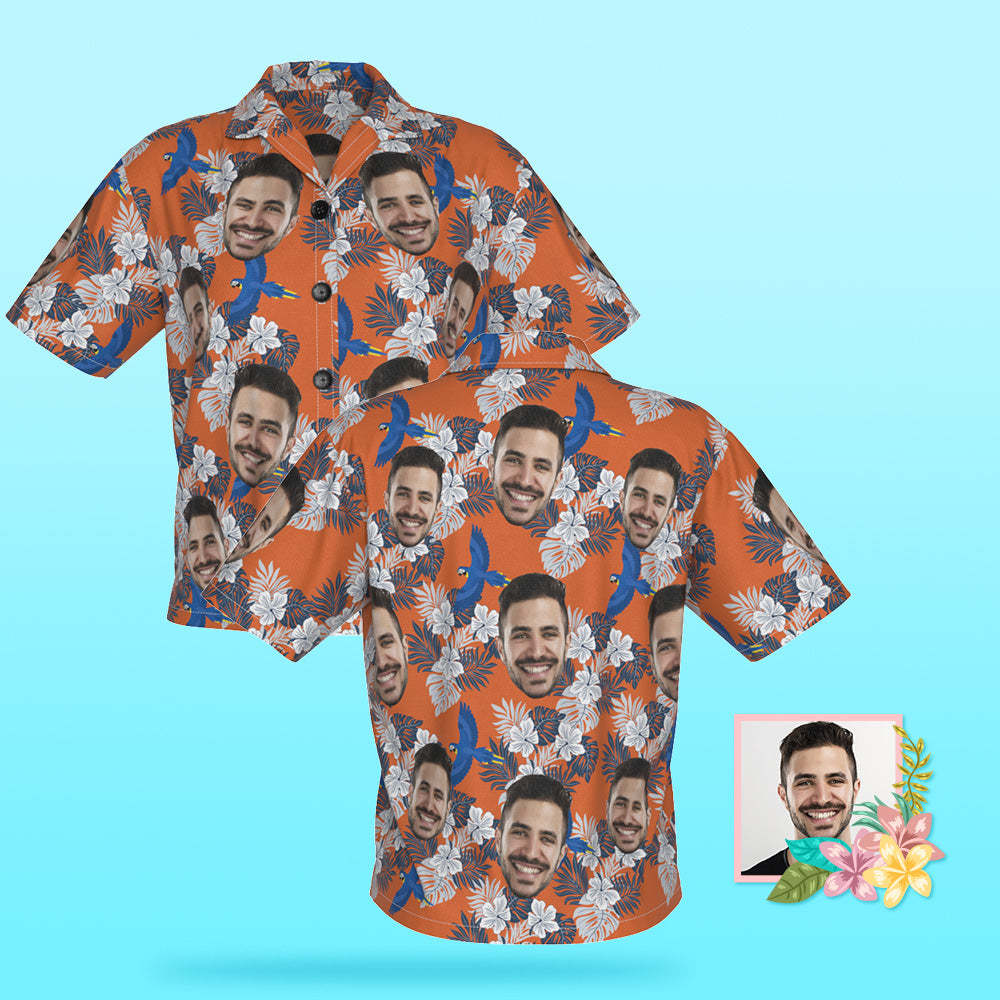 Custom Photo Hawaiian Shirt Beach Vacation Couple Wears Popular All Over Print Hawaiian Beach Shirt Holiday Gift Bird - MyFaceSocksUK