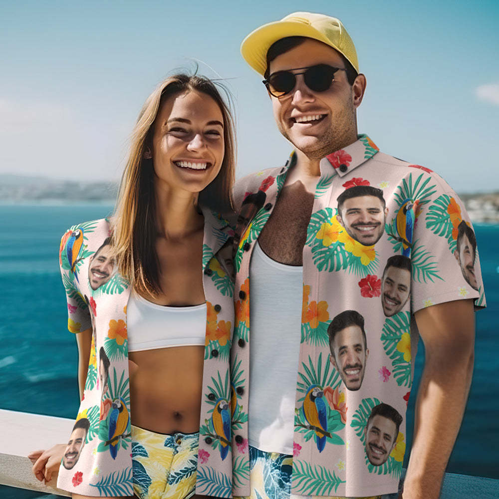 Custom Photo Hawaiian Shirt Beach Vacation Couple Wears Popular All Over Print Hawaiian Beach Shirt Holiday Gift Island Time - MyFaceSocksUK