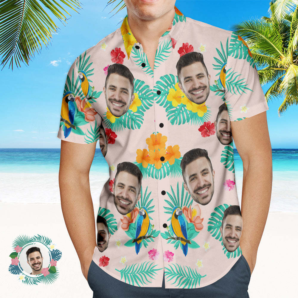 Custom Photo Hawaiian Shirt Beach Vacation Couple Wears Popular All Over Print Hawaiian Beach Shirt Holiday Gift Island Time - MyFaceSocksUK