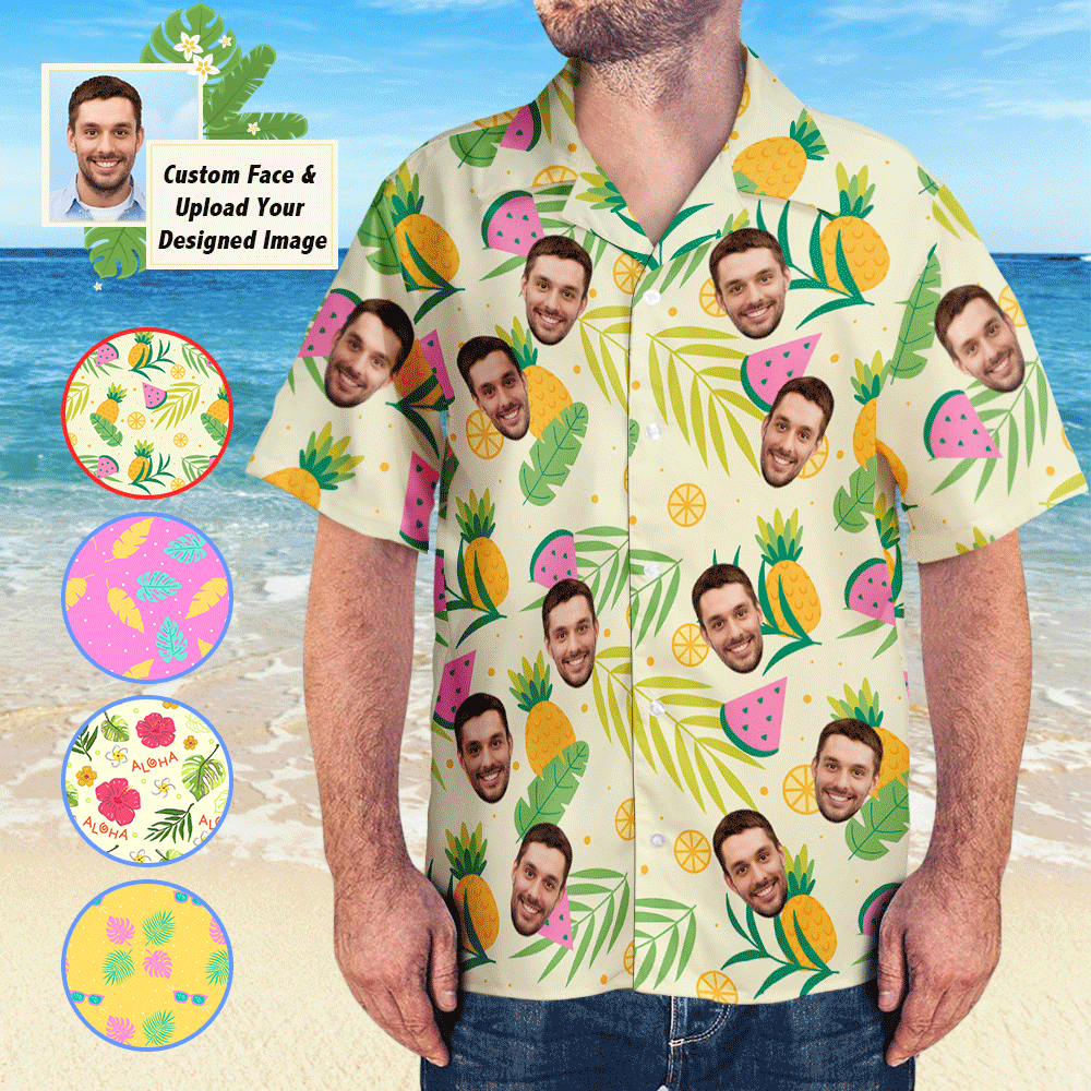 Custom Face Hawaiian Shirts Upload Your Own Designed Image Aloha Beach Shirt For Men - MyFaceSocksUK