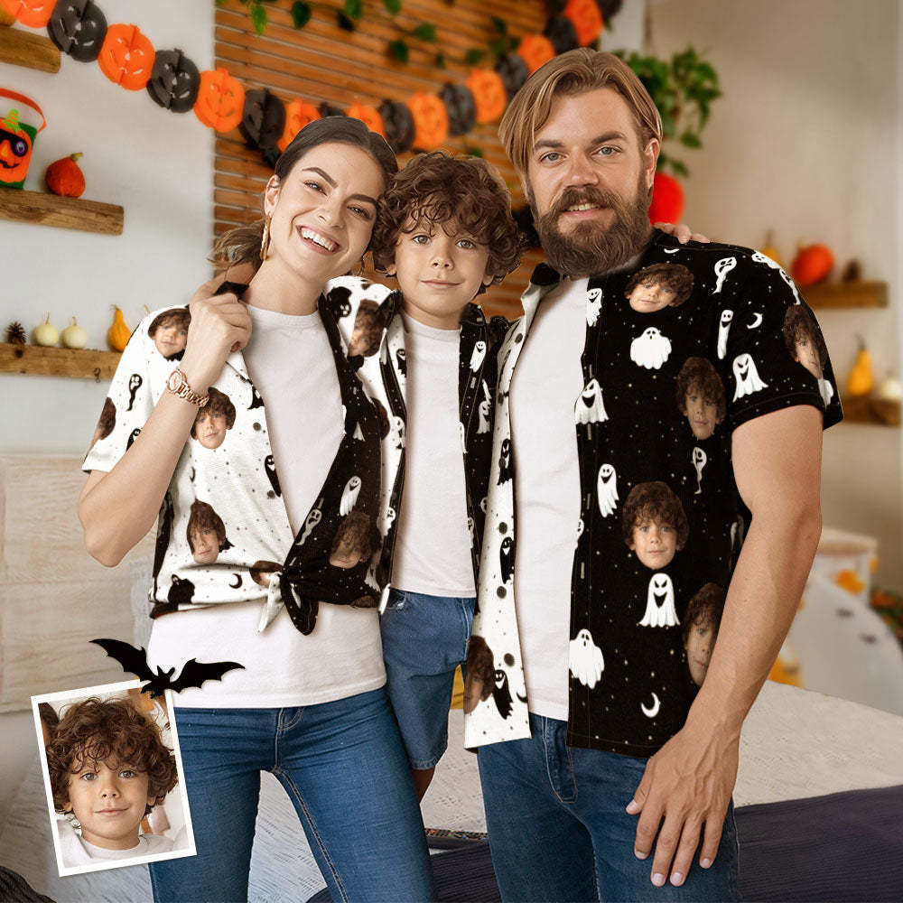 Custom Face Matching Family Hawaiian Outfit Halloween Print Two Tone Shirt Gift for Family - MyFaceSocksUK