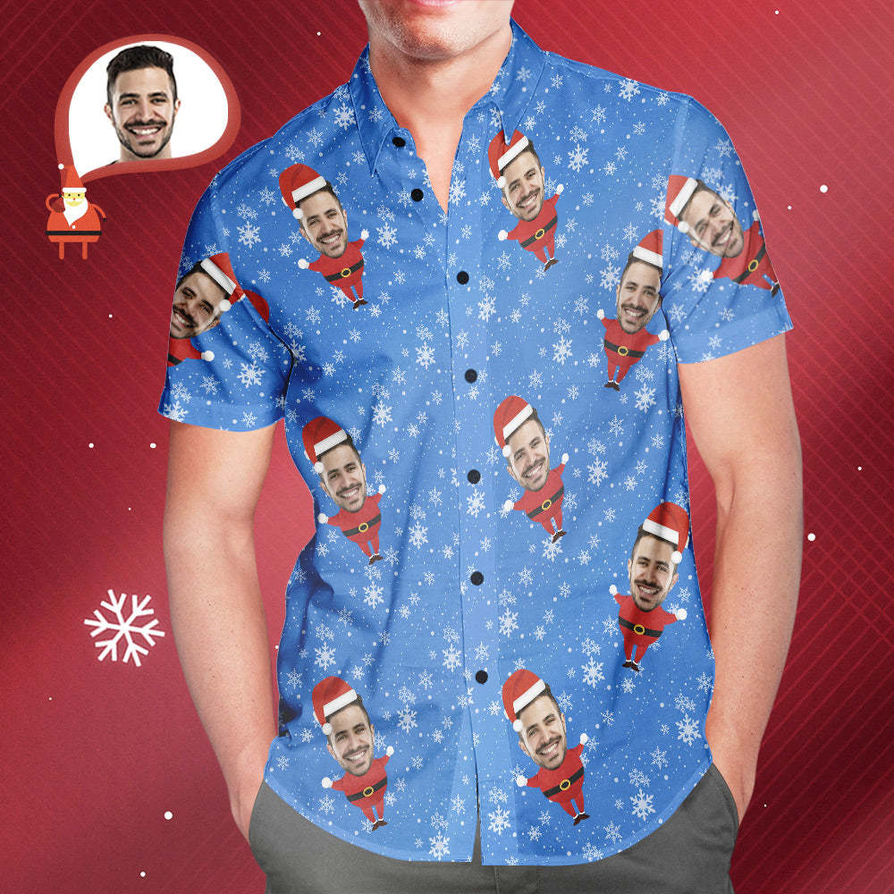 Men's Custom Face Christmas Santa All Over Print Hawaiian Shirt Christmas Gift - MyFaceSocksUK