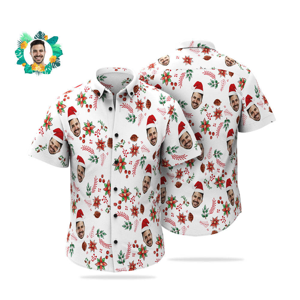 Custom Face Christmas Pattern Hawaiian Shirts Funny Personalised Photo Hawaiian Shirt For Men - MyFaceSocksUK