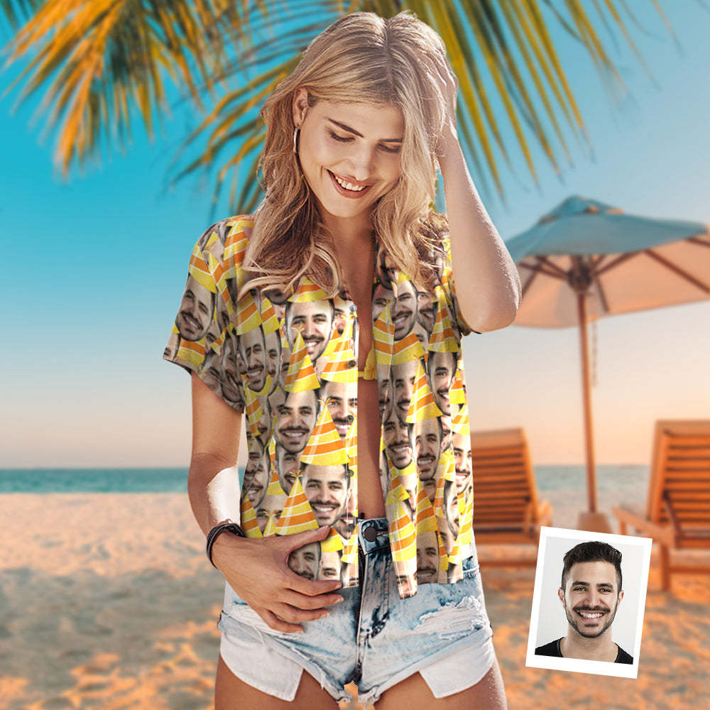 Custom Photo Hawaiian Shirt Couple Wears Personalised Face Hawaiian Shirt Birthday Gift - MyFaceSocksUK