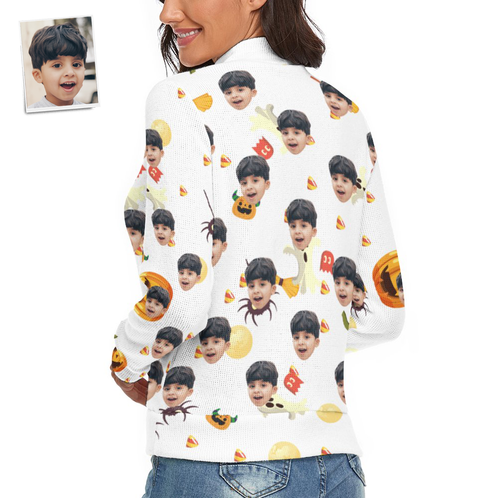 Custom Face Women Halloween Sweater Halloween Pumpkin Theme Spandex Comfortable - MyFaceSocksUK