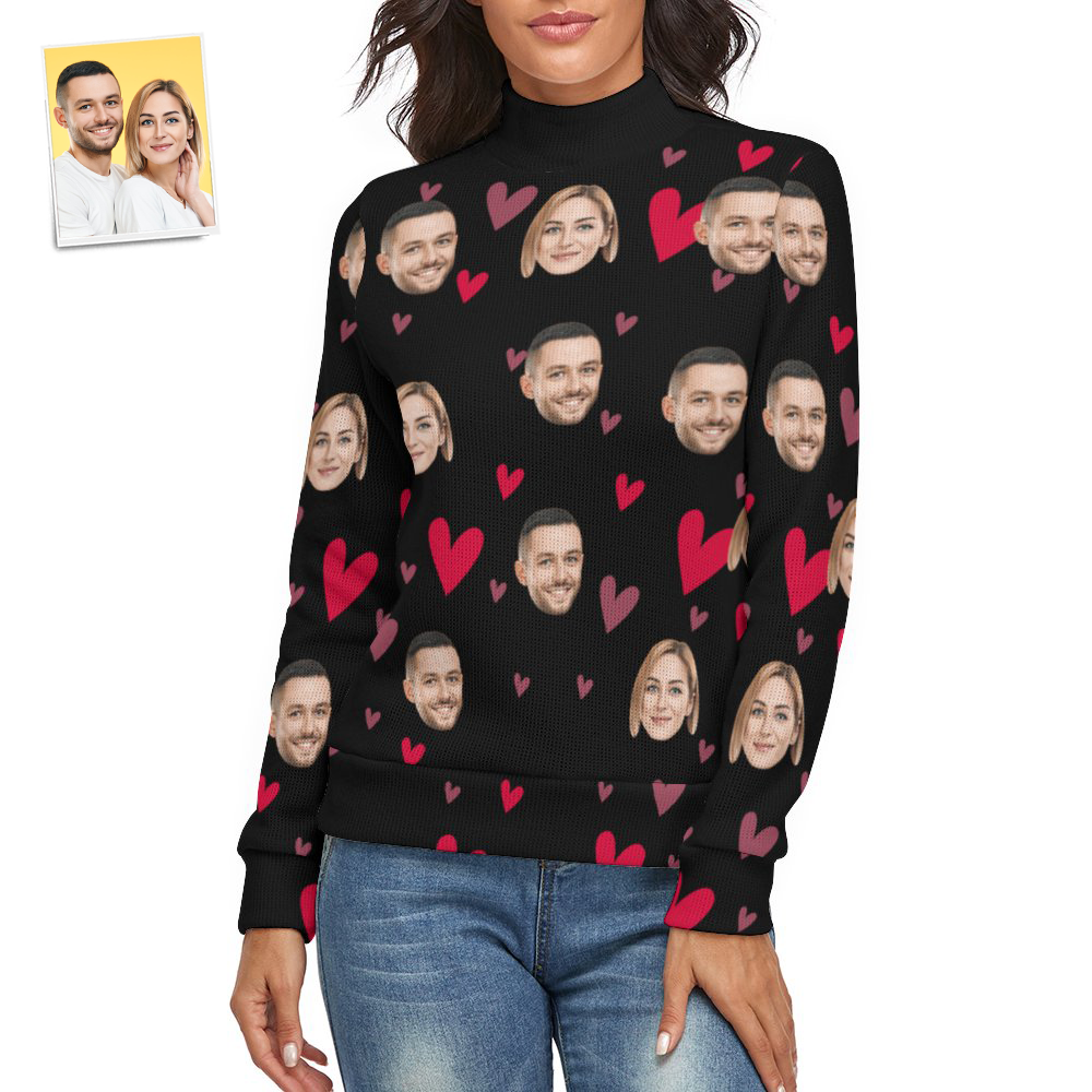 Custom Face Women Sweater With Little Heart Couple Theme Spandex Comfortable - MyFaceSocksUK