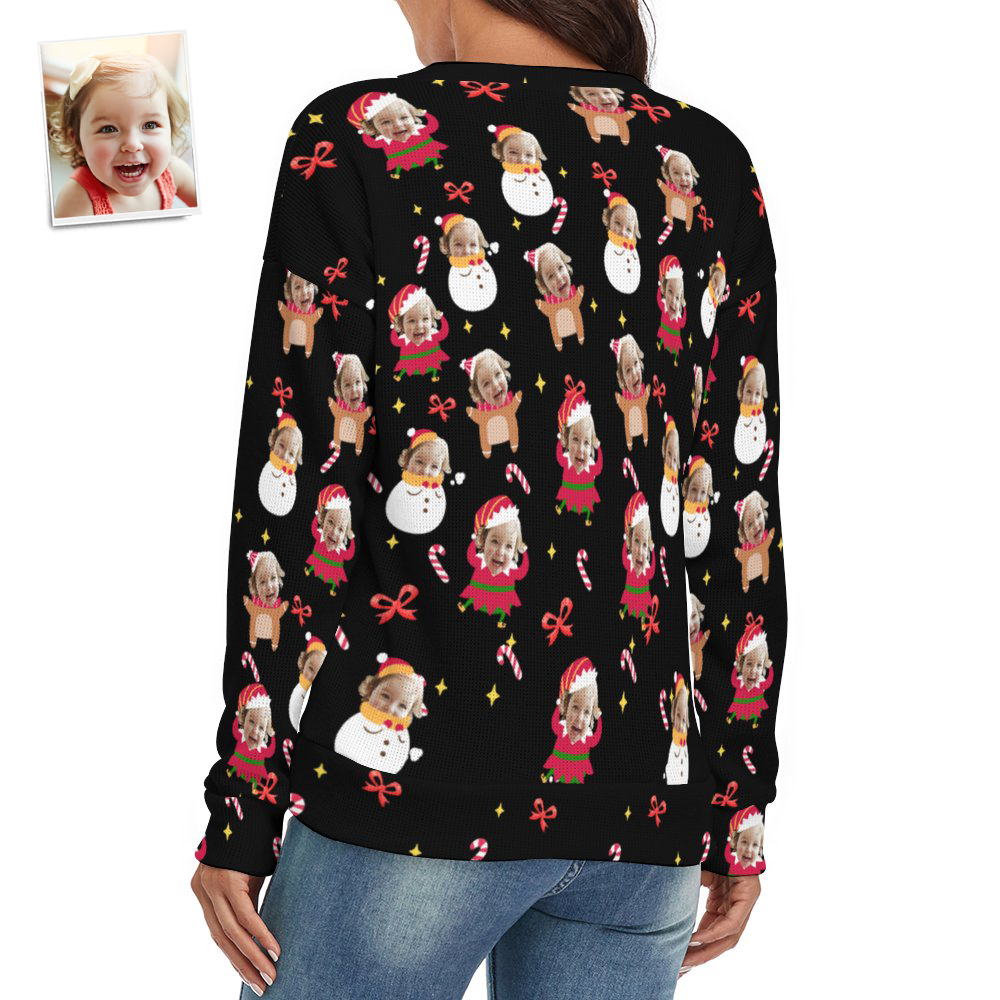 Custom Face Women V-Neck Christmas Sweater Lively And lovely Spandex Comfortable - MyFaceSocksUK