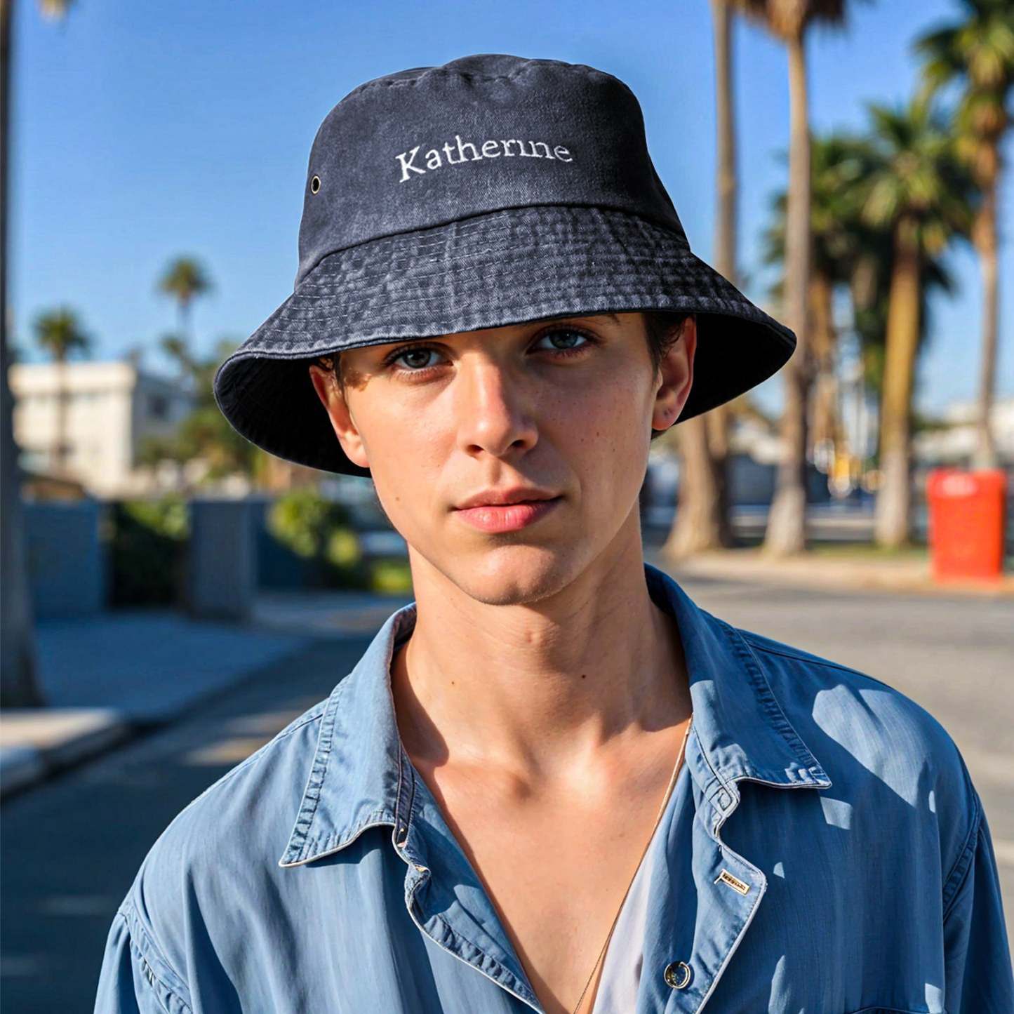 Personalized Denim Bucket Hat Custom Name Embroidery Design Gift for Friends - MyFaceSocksUK