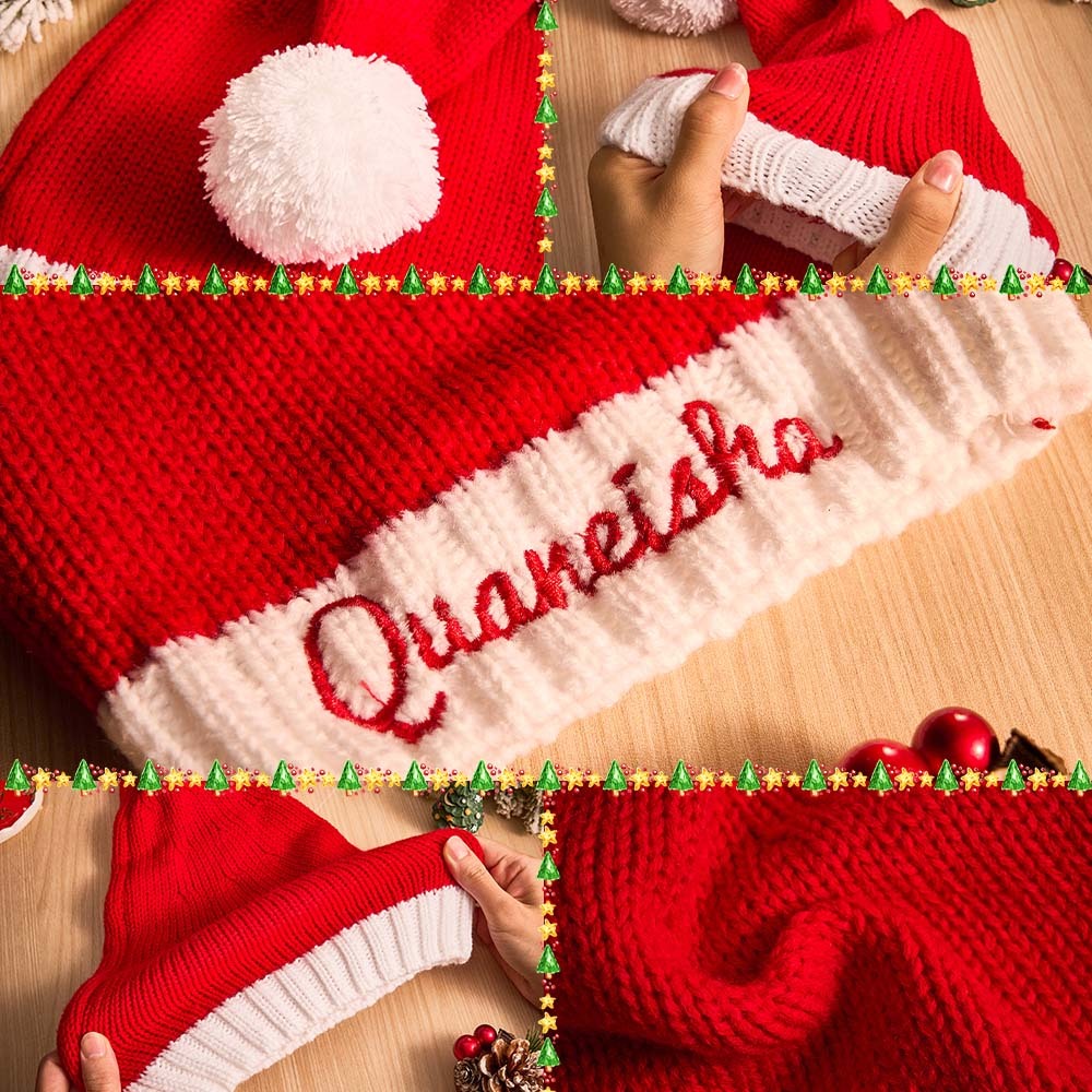 Personalized Christmas Hat Embroidered Name Santa Hat Christmas Gift for Family - MyFaceSocksUK