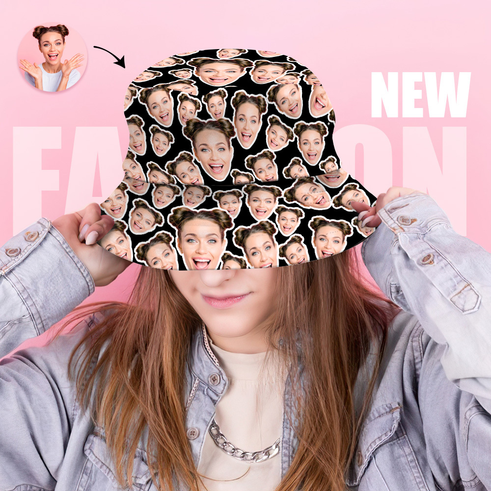 Custom Mash Face Bucket Hat Unisex Face Bucket Hat Summer Outdoor Hat for Valentine - MyFaceSocksUK