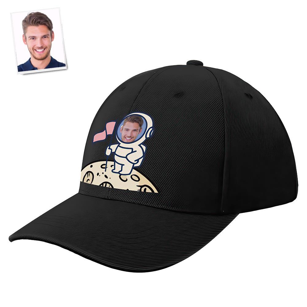 Custom Cap Personalised Face Baseball Caps Adults Unisex Printed Fashion Caps Gift - Astronaut on the Moon - MyFaceSocksUK