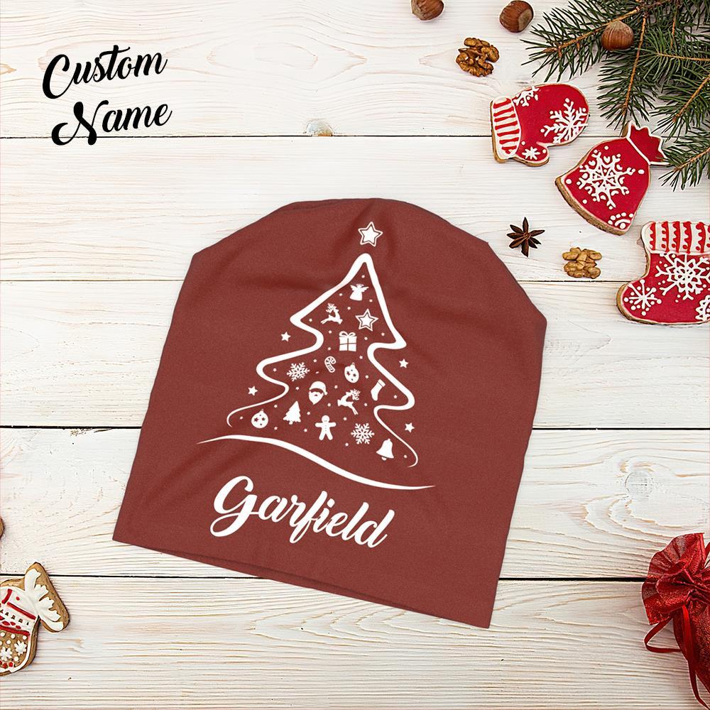 Custom Full Print Pullover Cap with Text Personalized Beanie Hats Christmas Gift for Her - Christmas Tree - MyFaceSocksUK