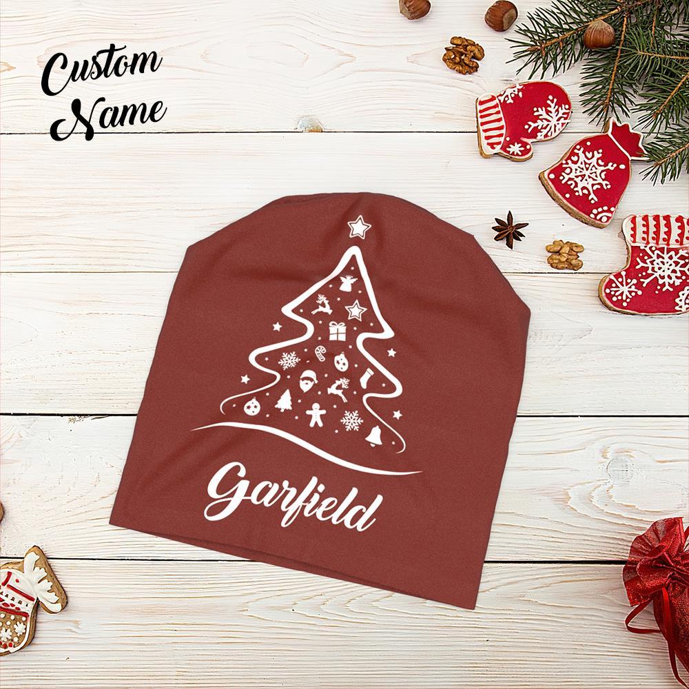 Custom Full Print Pullover Cap with Text Personalized Beanie Hats Christmas Gift for Him - Christmas Tree - MyFaceSocksUK