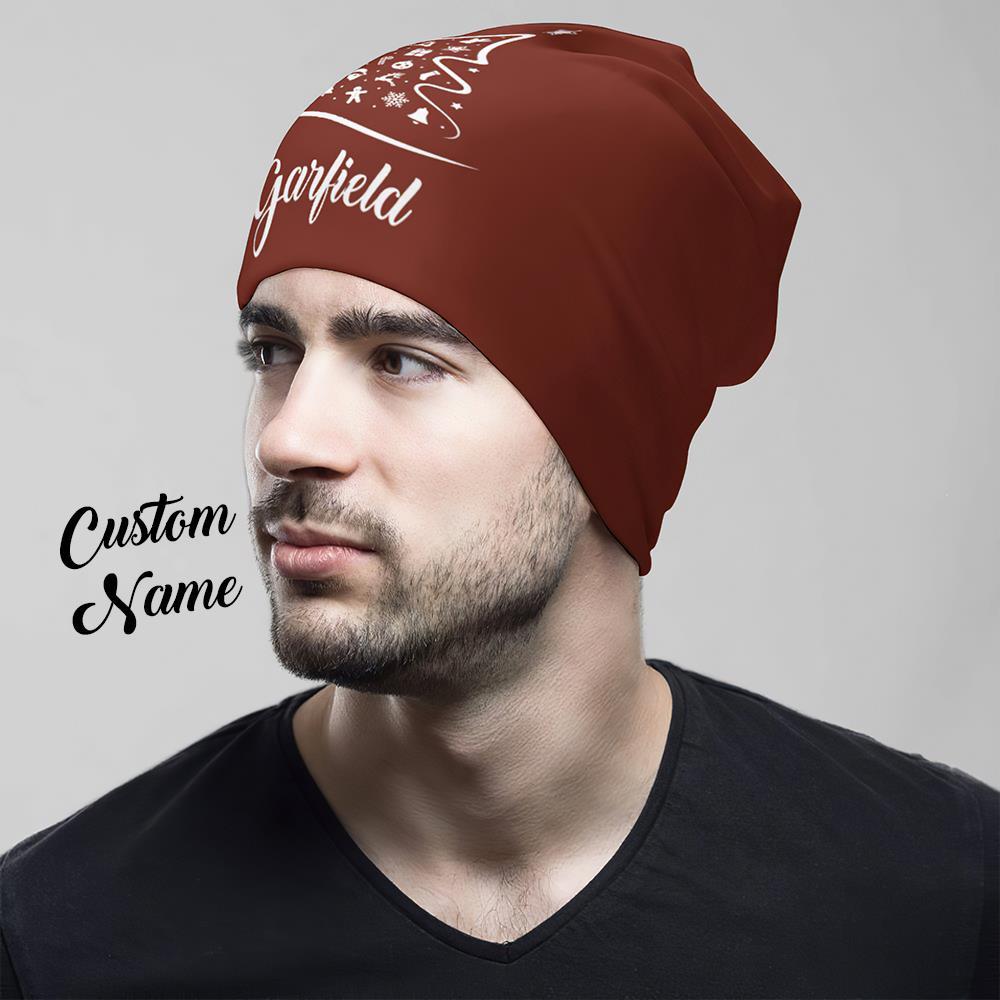 Custom Full Print Pullover Cap with Text Personalized Beanie Hats Christmas Gift for Him - Christmas Tree - MyFaceSocksUK