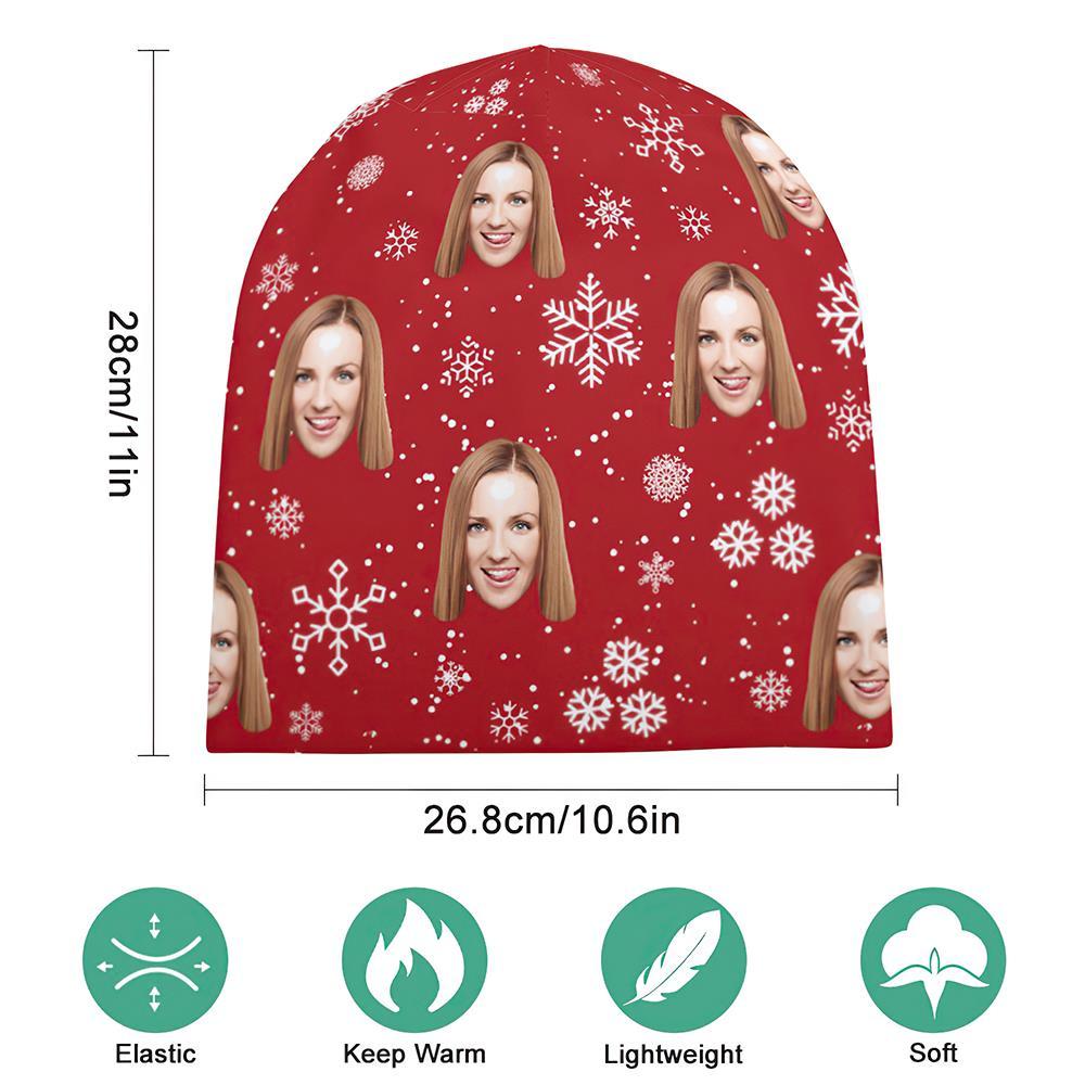 Custom Full Print Pullover Cap Personalized Photo Beanie Hats Christmas Gift for Her - Snowflake - MyFaceSocksUK