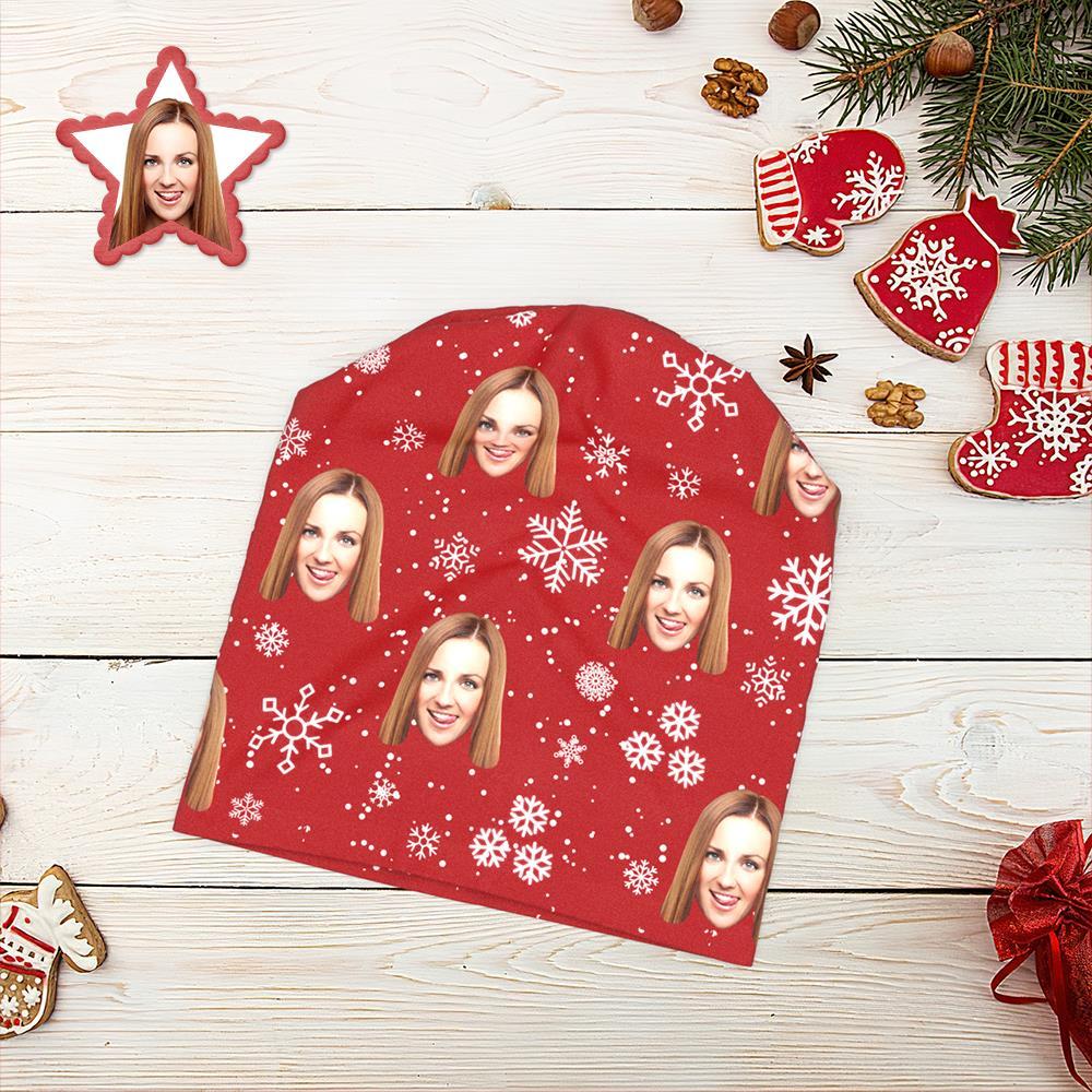 Custom Full Print Pullover Cap Personalized Photo Beanie Hats Christmas Gift for Her - Snowflake - MyFaceSocksUK