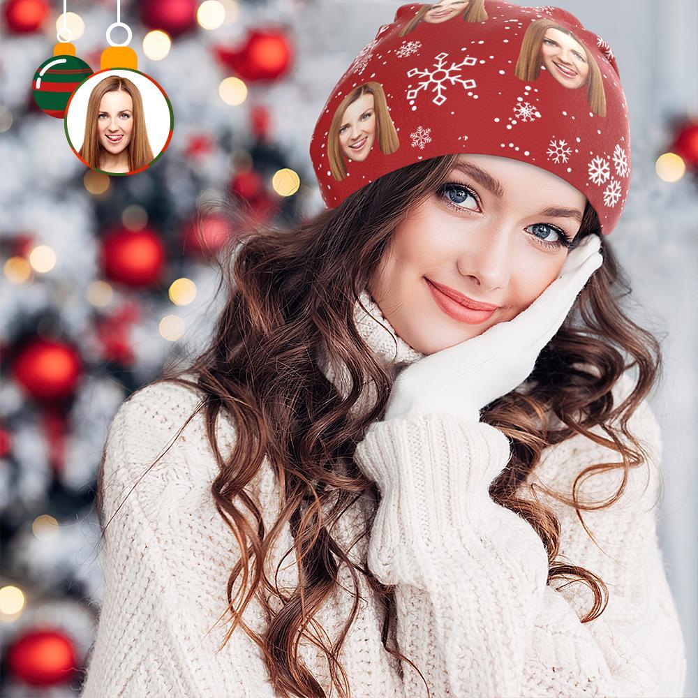 Custom Full Print Pullover Cap Personalized Photo Beanie Hats Christmas Gift for Her - Snowflake - MyFaceSocksUK