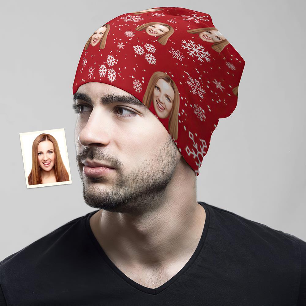 Custom Full Print Pullover Cap Personalized Photo Beanie Hats Christmas Gift for Him - Snowflake - MyFaceSocksUK